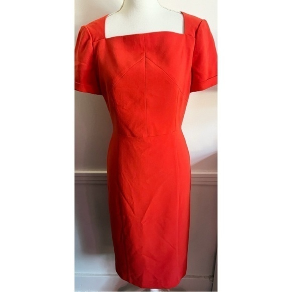 Black Halo • Solid Red Square Neck Sheath Dress
